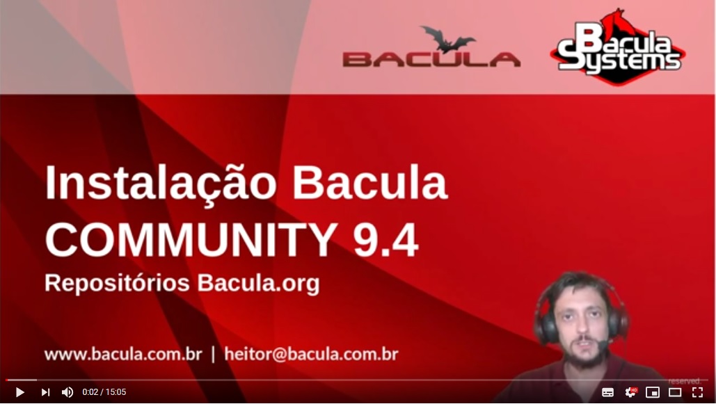 Vídeo: Instalação Bacula Community 9.4